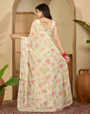 Light Cream Georgette Floral Printed Saree