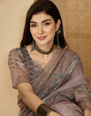 Mauve Linen Printed Saree