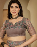 Mauve Linen Printed Saree