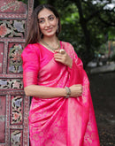Pink Silk Woven Banarasi Saree