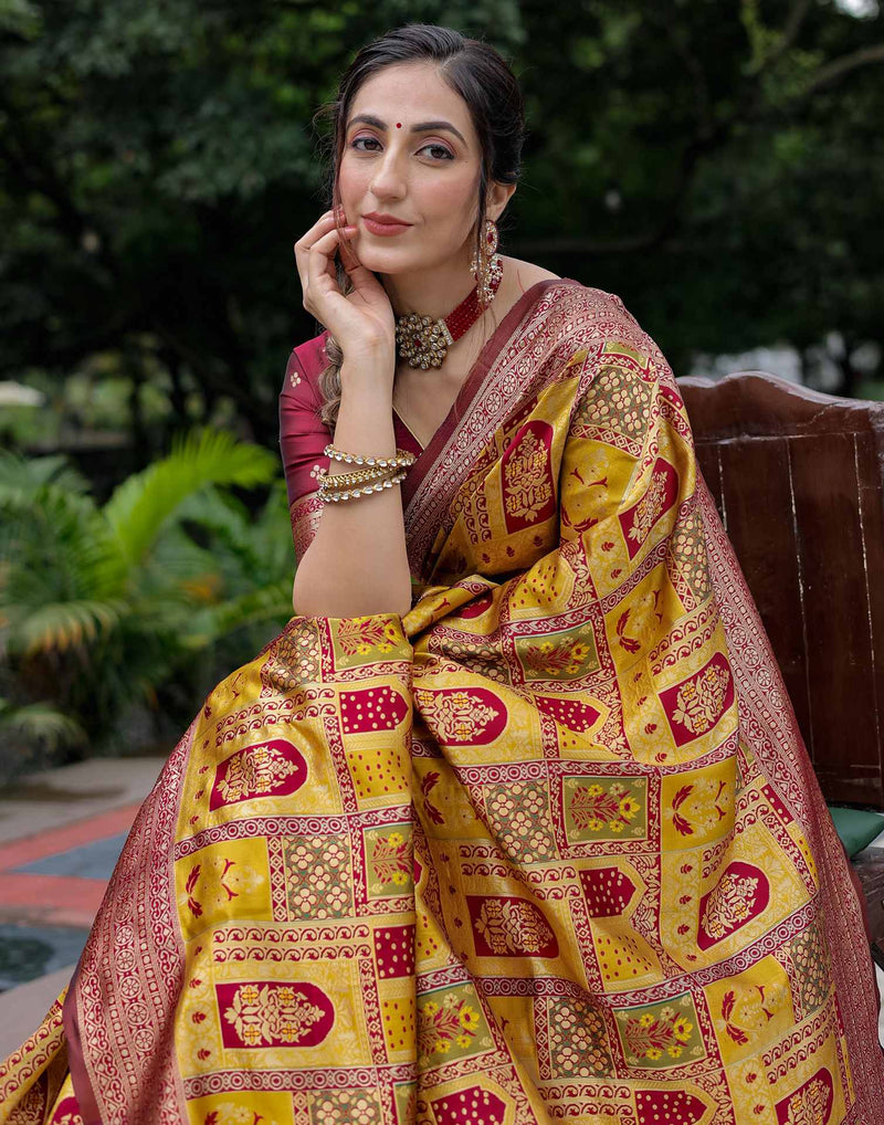 Yellow Silk Woven Saree