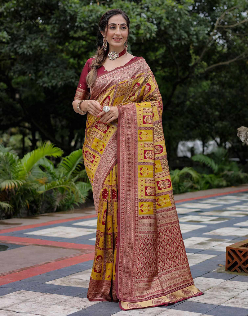 Yellow Silk Woven Saree