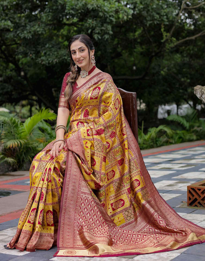 Yellow Silk Woven Saree
