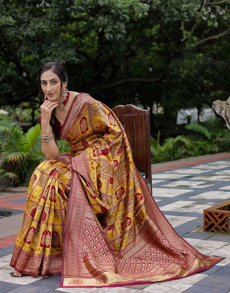 Yellow Silk Woven Saree