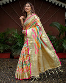 Beige Silk Woven Saree