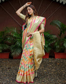Beige Silk Woven Saree