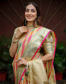 Beige Silk Woven Saree