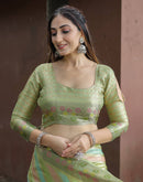 Pista Green Silk Woven Saree