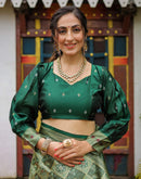 Pista Green Silk Woven Saree