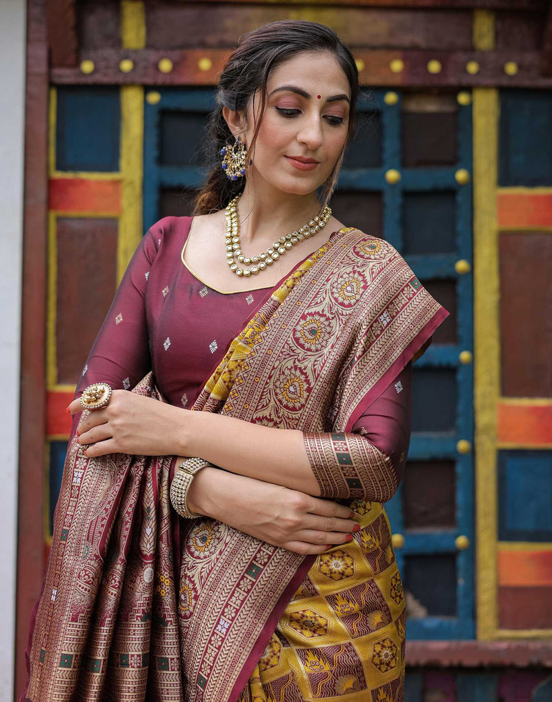 Yellow Silk Woven Saree