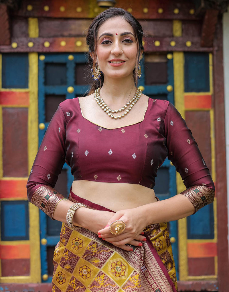Yellow Silk Woven Saree