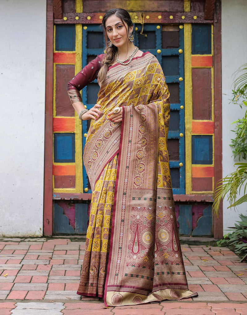 Yellow Silk Woven Saree