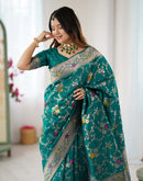 Teal Green Silk Woven Banarasi Saree