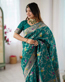 Teal Green Silk Woven Banarasi Saree