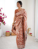 Brown Chanderi Cotton Woven Saree
