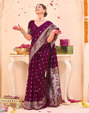 Wine Silk Woven Banarasi Saree