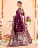 Wine Silk Woven Banarasi Saree