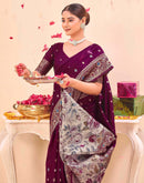 Wine Silk Woven Banarasi Saree