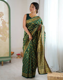 Bottle Green Silk Woven Banarasi Saree