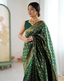 Bottle Green Silk Woven Banarasi Saree
