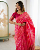 Pink Silk Woven Banarasi Saree