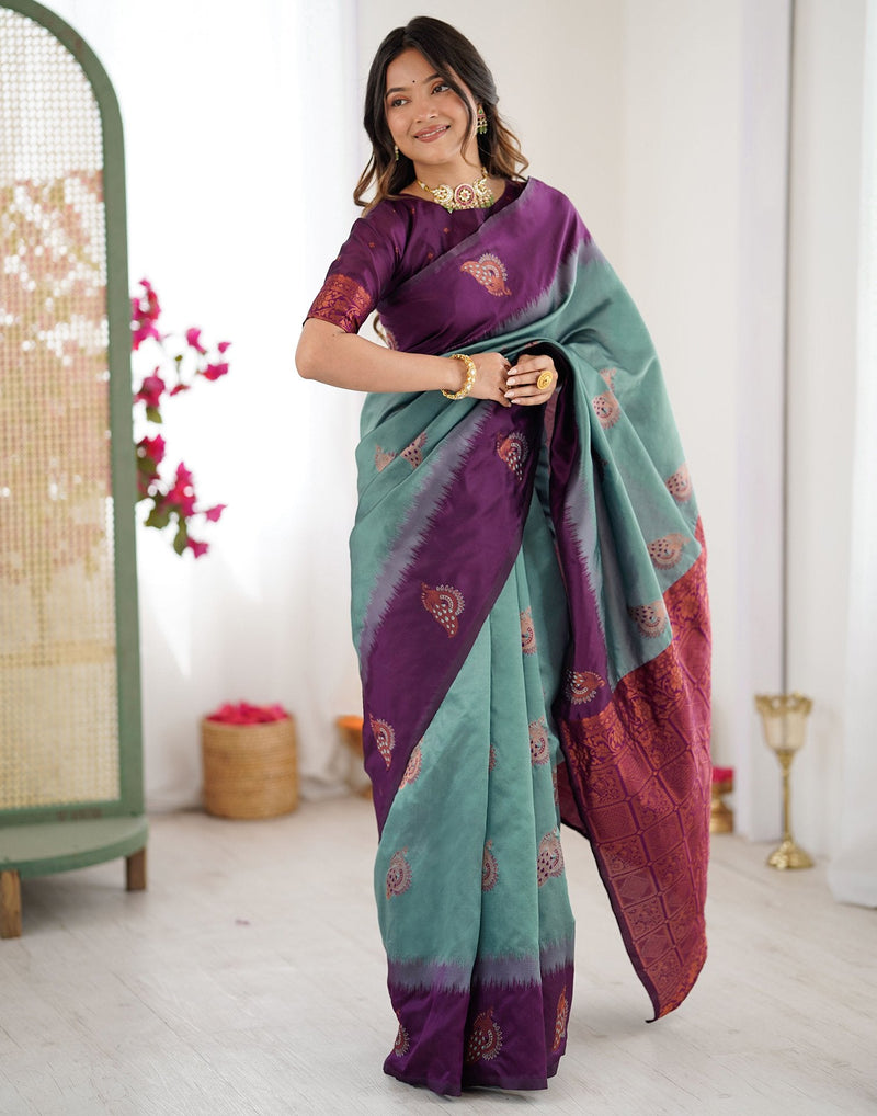 Ash Grey Silk Woven Saree