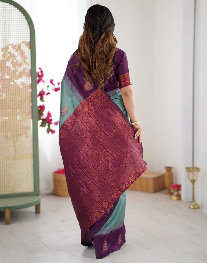 Ash Grey Silk Woven Saree
