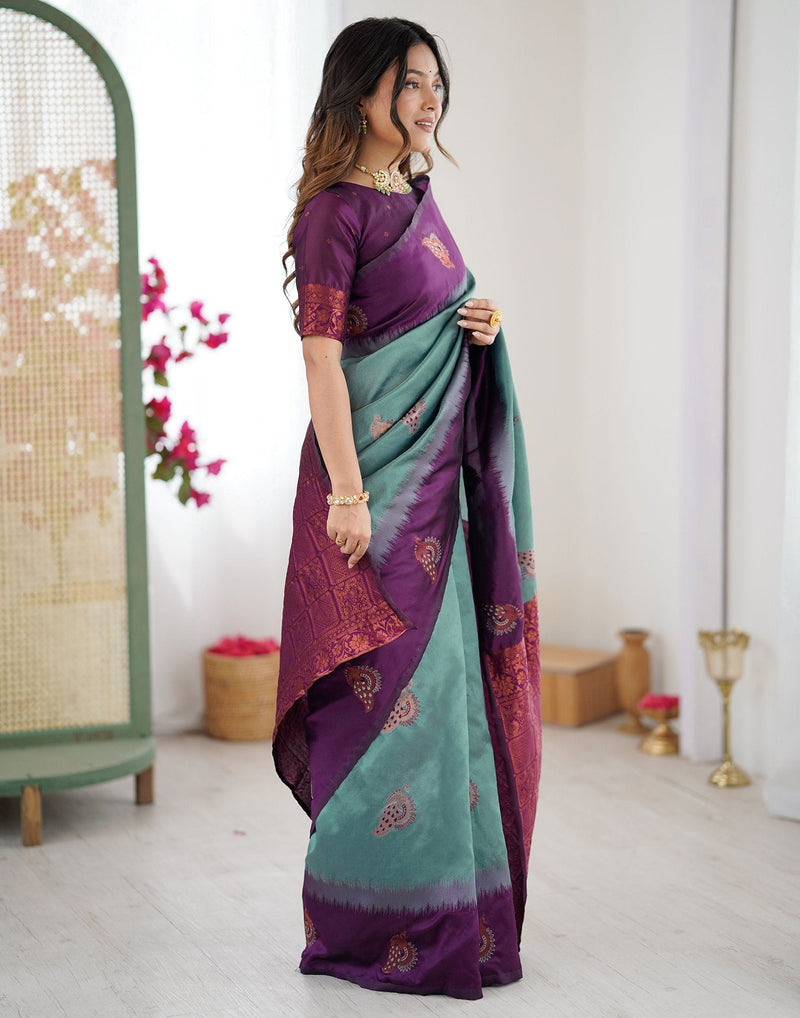Ash Grey Silk Woven Saree