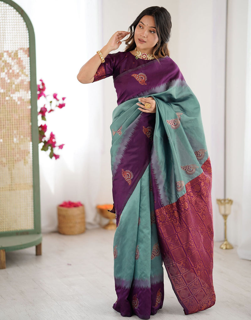 Ash Grey Silk Woven Saree