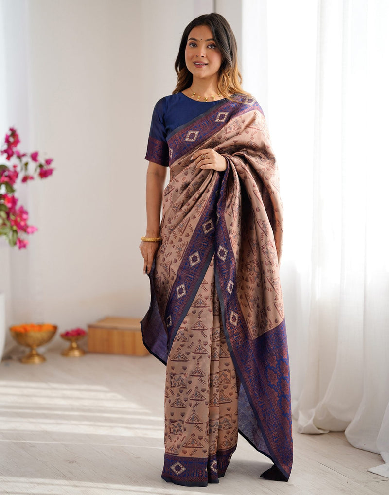 Beige Silk Woven Saree