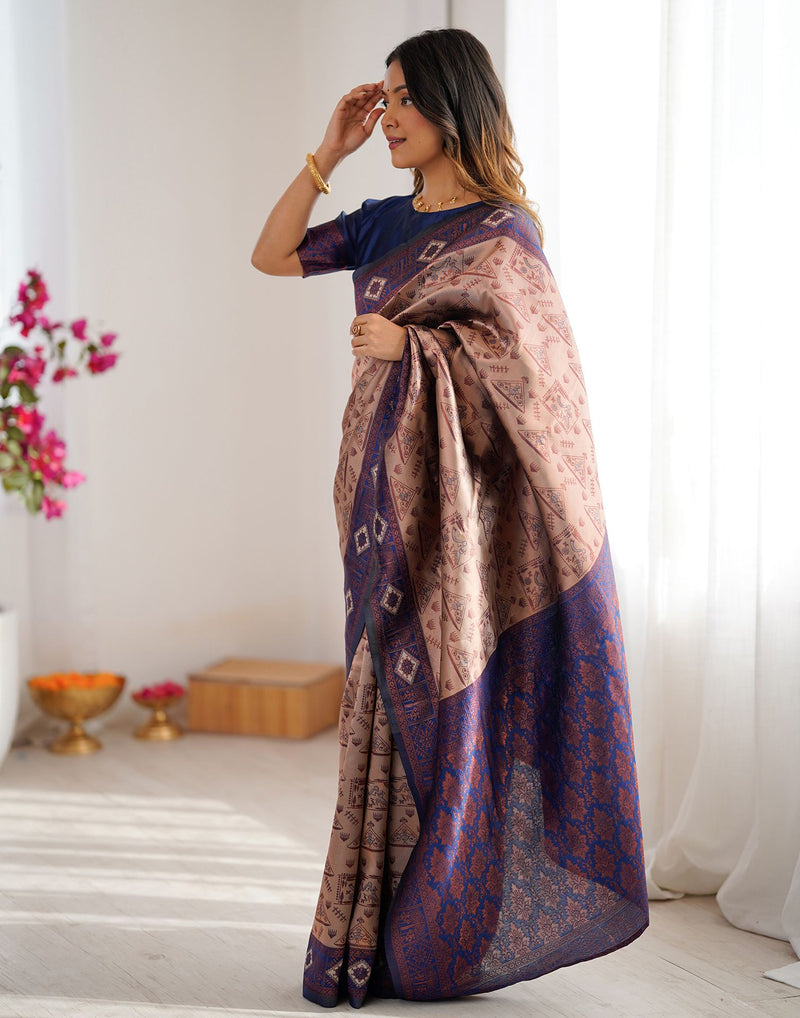 Beige Silk Woven Saree