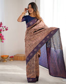 Beige Silk Woven Saree