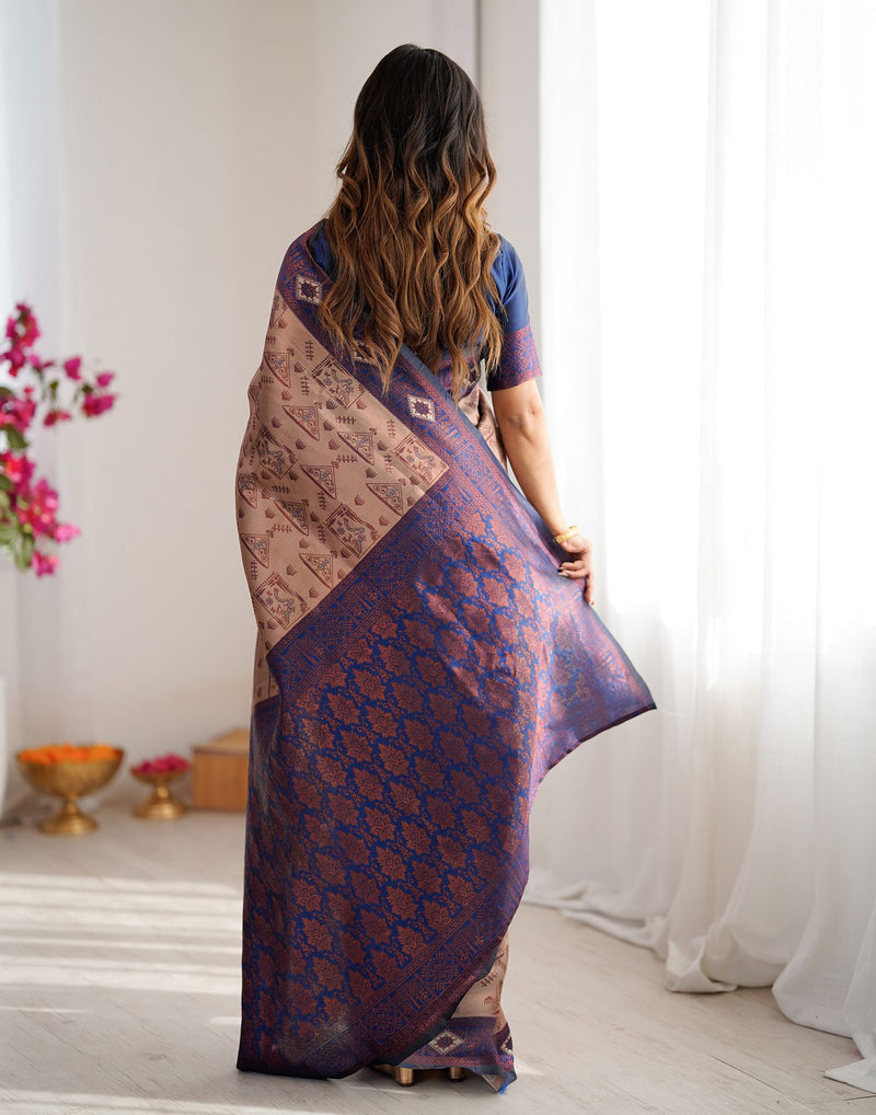Beige Silk Woven Saree