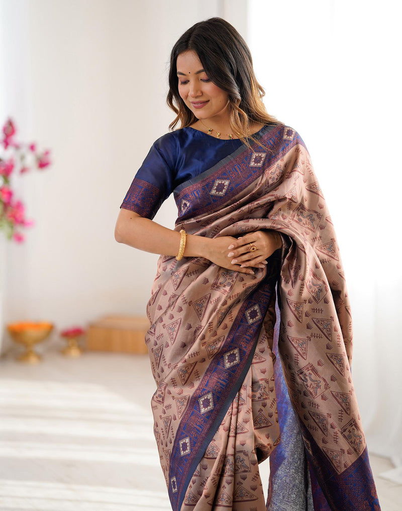 Beige Silk Woven Saree