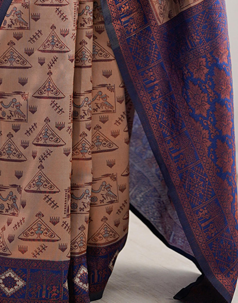 Beige Silk Woven Saree