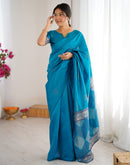 Teal Blue Silk Woven Saree