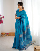 Teal Blue Silk Woven Saree