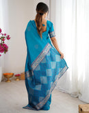 Teal Blue Silk Woven Saree