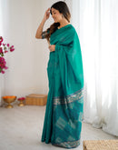 Teal Green Silk Woven Saree