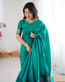 Teal Green Silk Woven Saree