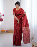 Maroon Silk Woven Saree