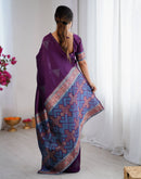 Dark Purple Silk Woven Saree