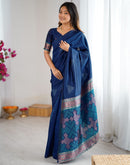 Navy Blue Silk Woven Saree