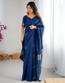 Navy Blue Silk Woven Saree