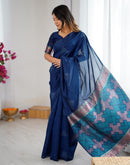 Navy Blue Silk Woven Saree
