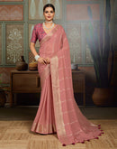 Peach Chiffon Woven Zari Stripe Saree