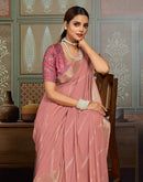 Peach Chiffon Woven Zari Stripe Saree