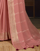 Peach Chiffon Woven Zari Stripe Saree