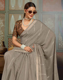 Grey Chiffon Woven Zari Stripe Saree