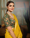 Yellow Chiffon Woven Saree